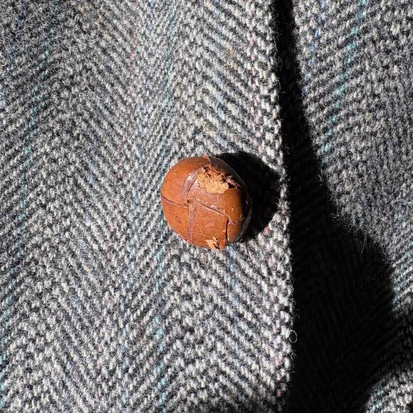 Vintage MAN IN WOOL Men's 44S Grey 100% Wool Tweed Herringbone Blazer Classic - Picture 8 of 13